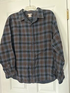 Carbon2Colbalt Blue and Brown Plaid lightweight Fleece Long-Sleeve Shirt